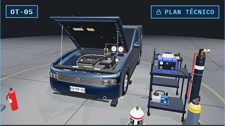 Simulador 3D OT-05: Carga de A/C en un auto moderno con R-1234yf
